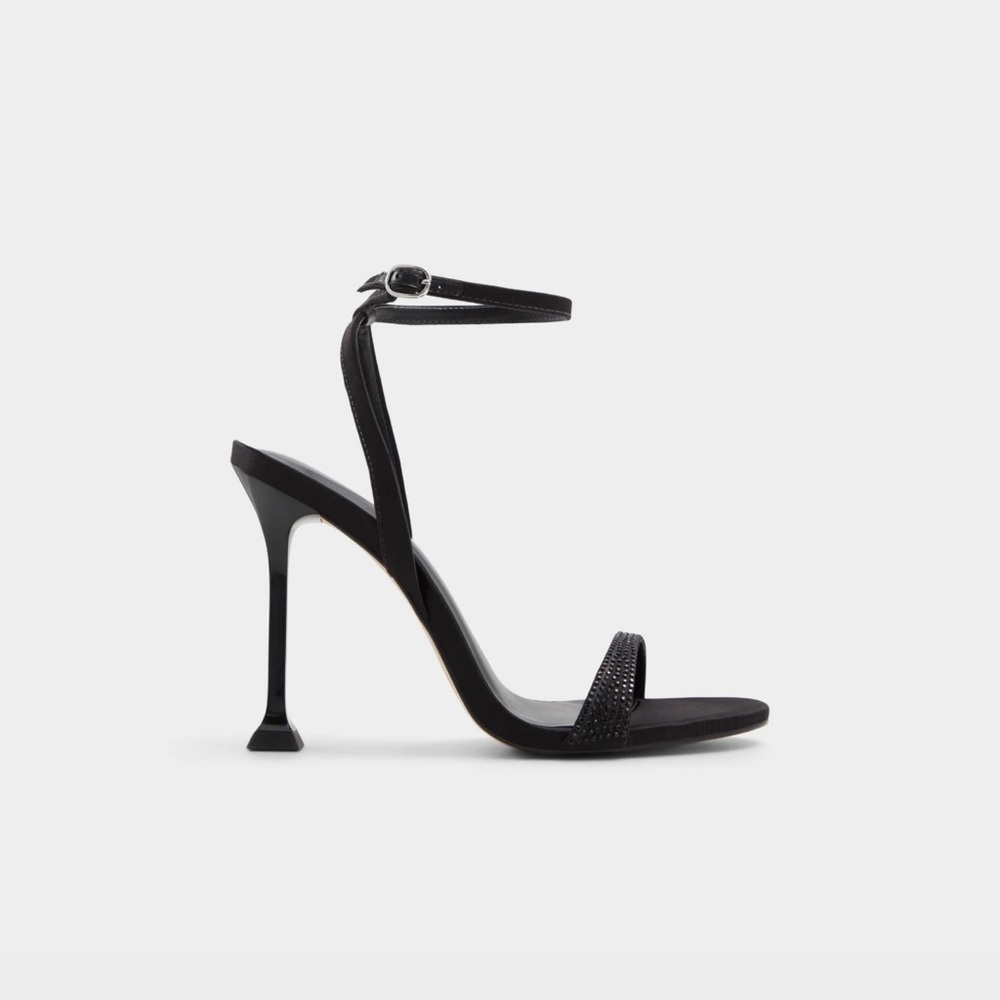 Aldo Black Ankle Strap Heels with rhinestone